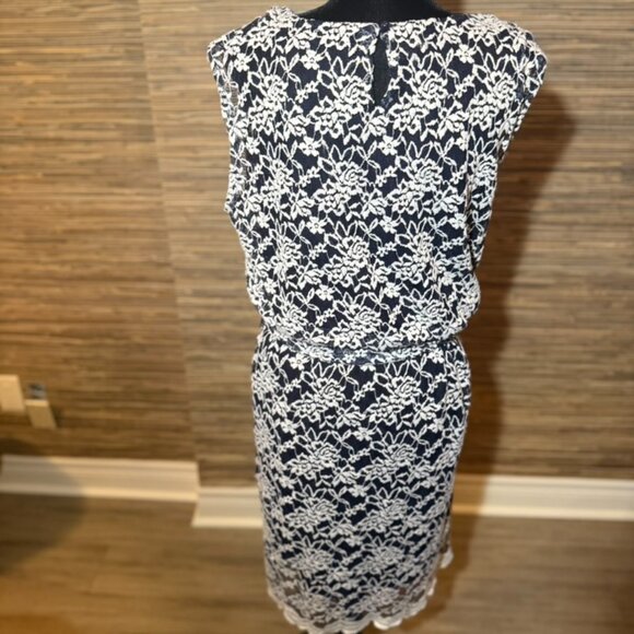 Cute Lace Mini Dress White and Navy - Picture 2 of 4